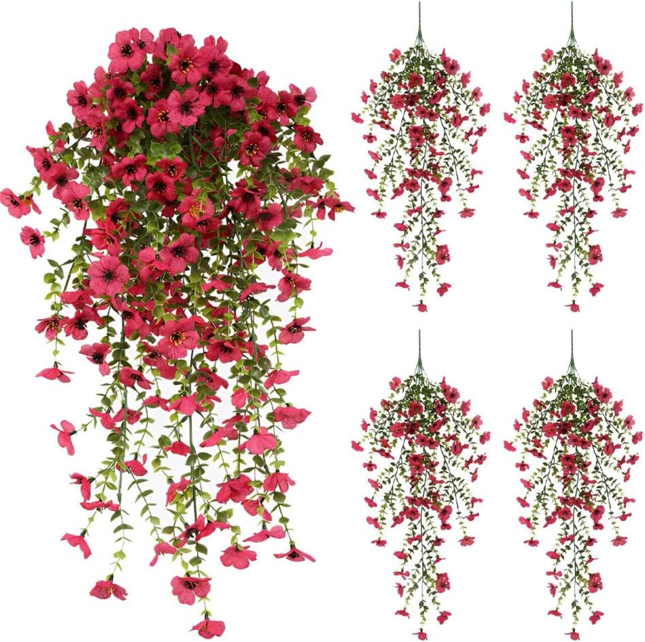 Artificial Flowers for Outdoors, 4PCS Fake Silk Hanging Flowers for Home Decor (Red)